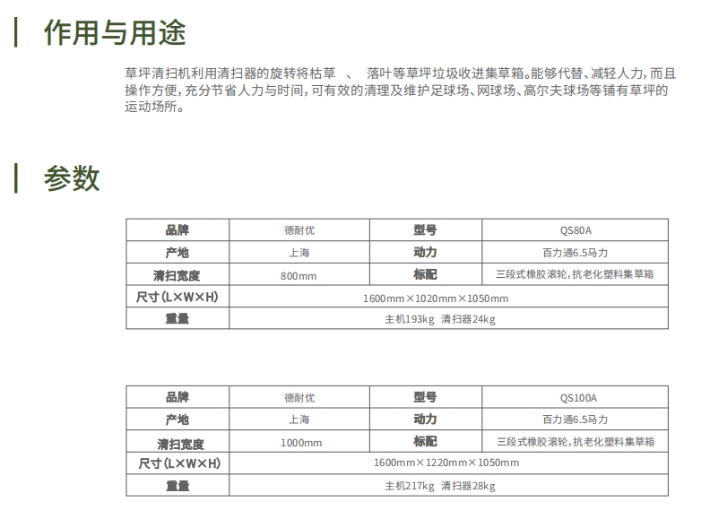 手扶式草坪清扫机技术参数